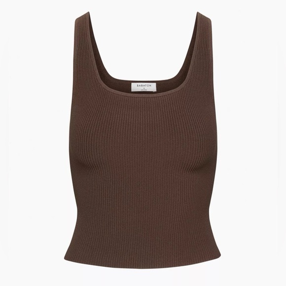 Aritzia Babaton Sculpt Knit Squareneck Ribbed Long Tank in Rich Mocha Brown - Picture 3 of 10
